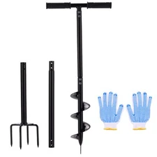 2 in 1 Hand Drill Auger Post Hole Digger 44.5 inch Manual Garden Spiral Drill