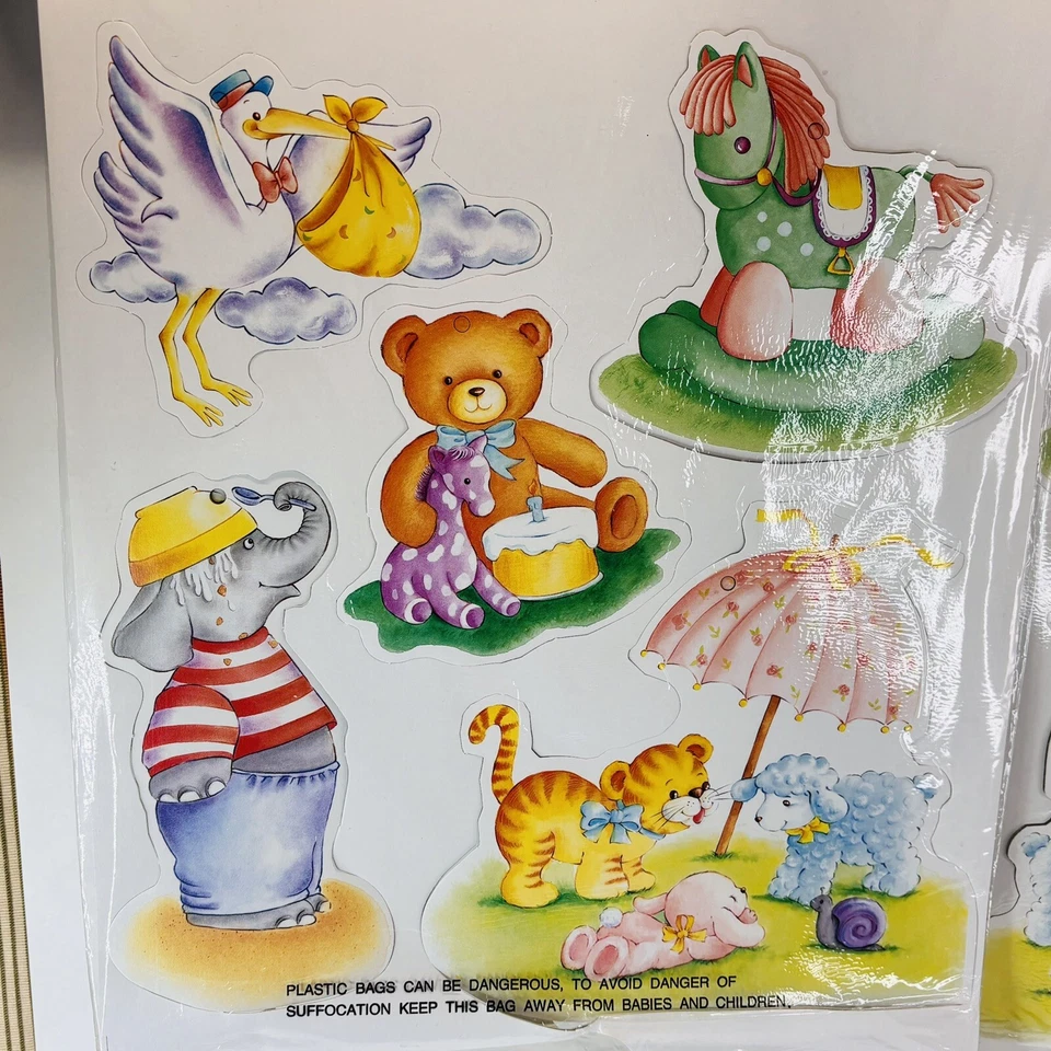 Lote de 2 Juegos 1995 Loomco Recortes Baby Shower Fiesta Decoración Doble Cara Nuevo Foto 3 de 4