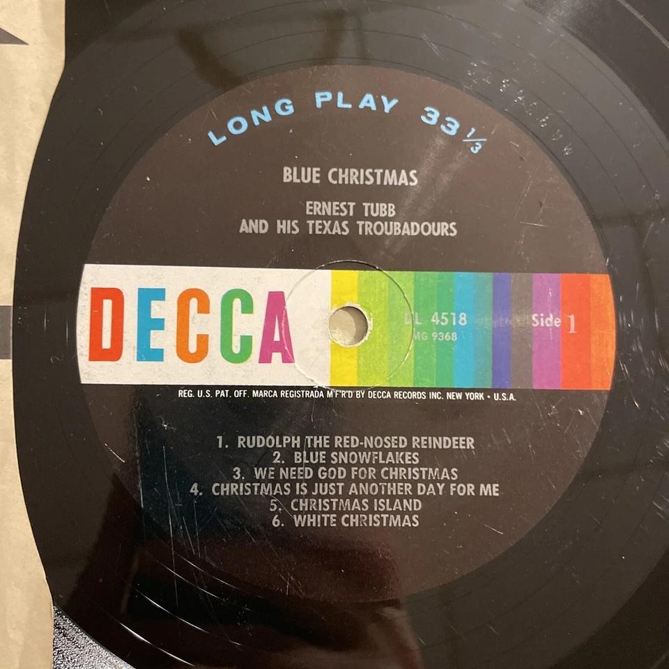 RARE Ernest Tubb Blue Christmas LP Decca Mono Holiday + Inner VG- - Image 3 of 4