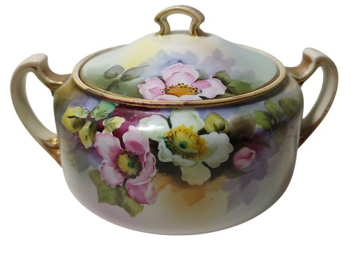 Antique Nortake Lidded Biscuit Jar Hand Painted Double Handle Gold Japan SEE
