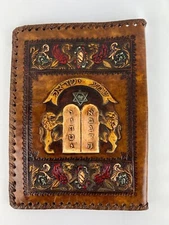 Vintage Hand Tooled Leather Planner Agenda Book Cover Jewish Star of David Lions