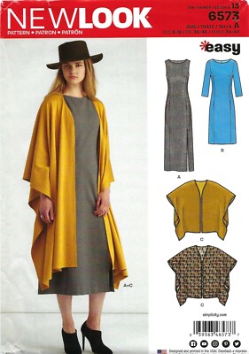 New Look 6573 Dress w Pockets, Thigh Slits & Poncho Blanket Wrap Sz 8-18 UNCUT