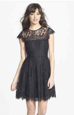 BB DAKOTA 'RHIANNA' ILLUSIONS YOKE LACE FIT & FLARE BLACK