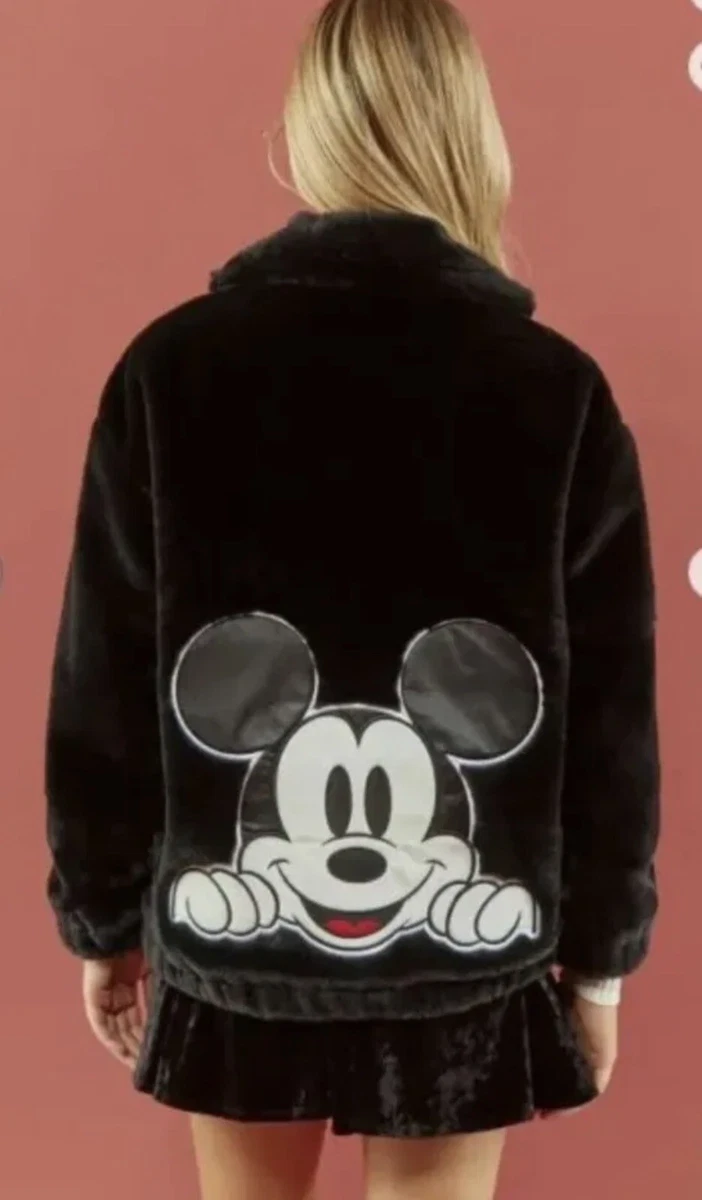 Disney Forever 21 Disney Faux Fur Black Mickey Mouse Jacket Coat