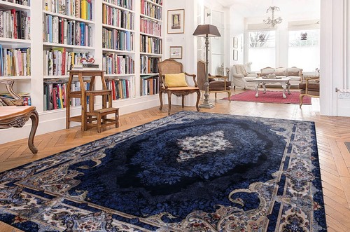 Navy Delight: Dark Blue Oriental Turkish Carpet for Living Room Office Bedroom - Picture 6 of 8
