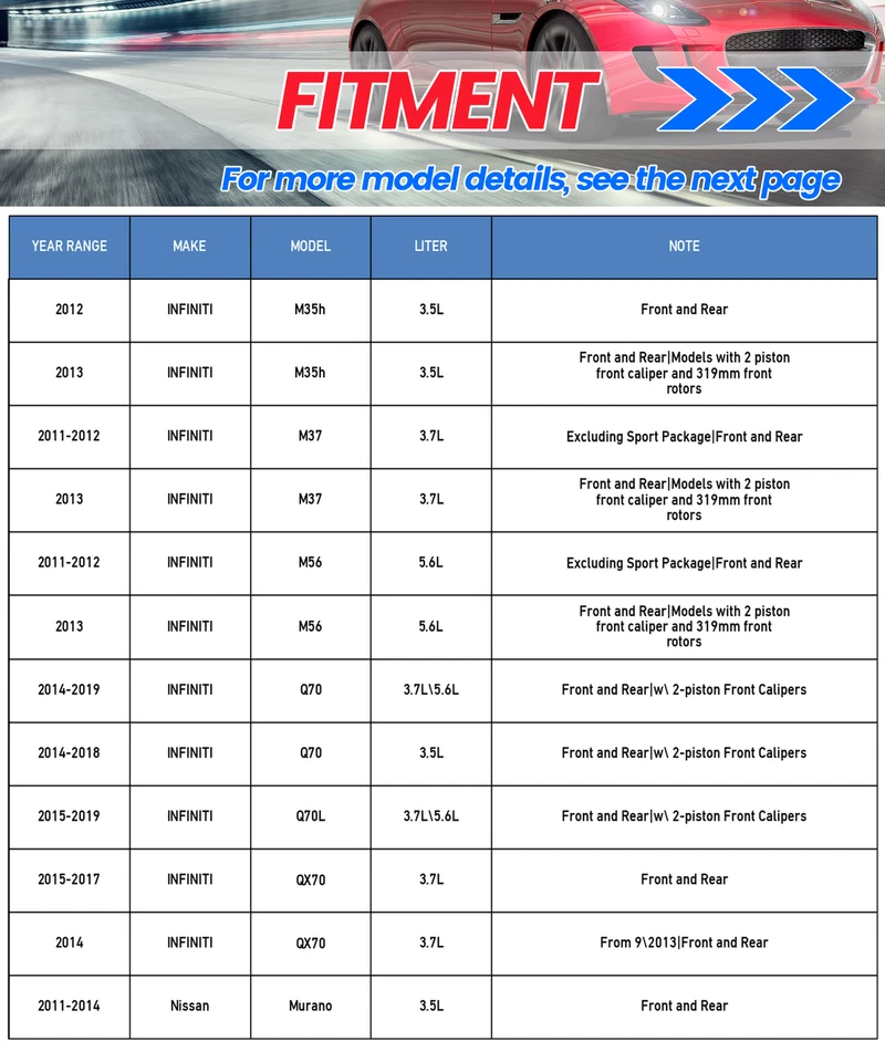 Front and Rear Drilled Brake Rotors & Pads for Nissan Murano INFINITI QX70 M37 - Image 2 of 4