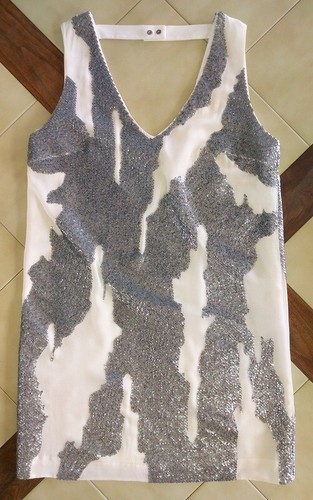 ROBERT RODRIGUEZ Cream/Silver Sequined V-Neck Silk Clubwear Mini Dress (2) NEW - Picture 7 of 8
