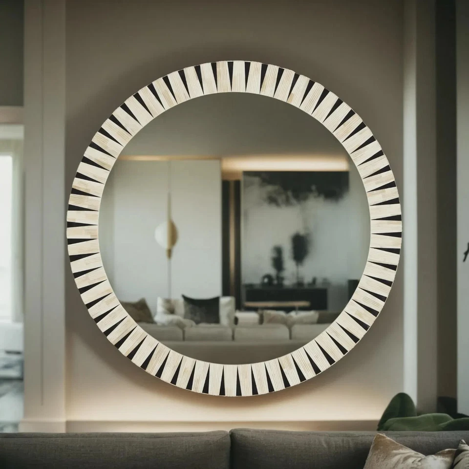 Espelho de parede com incrustação óssea, inspirado no vintage, espelho, espelho redondo cor de mesa - Imagem 2 de 4