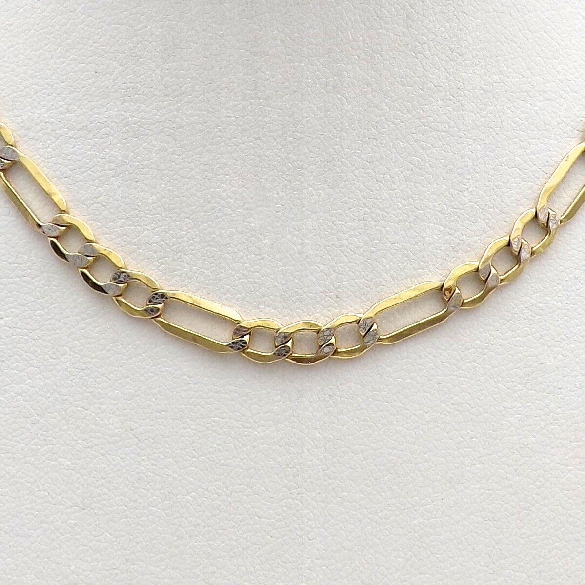 10k Gold 417 Two Tone Textured Figaro Link Chain Lightweight 10k Gold 417 Two Tone Textured Figaro Link Chain Lightweight