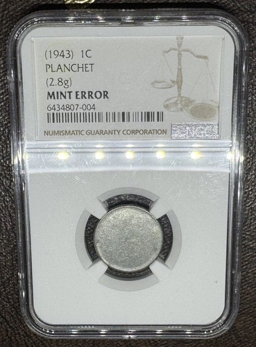 (1943) 1C Steel Penny PLANCHET (2.8g) MINT ERROR Súper Rare