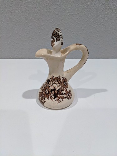 Vtg Maling Oil and Vinegar Cruet With Stopper - Brown Floral - Made in England