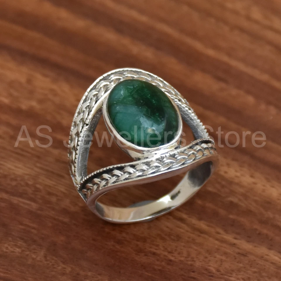 Anillo de plata de ley 925, esmeralda india, anillo de diseñador, joyería de plata hecha a mano Foto 3 de 4