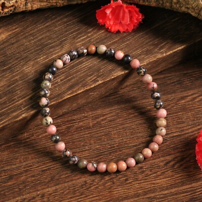 Natural Rhodonite 4mm Beads Healing Crystal Positive Energy Elastic Bracelet