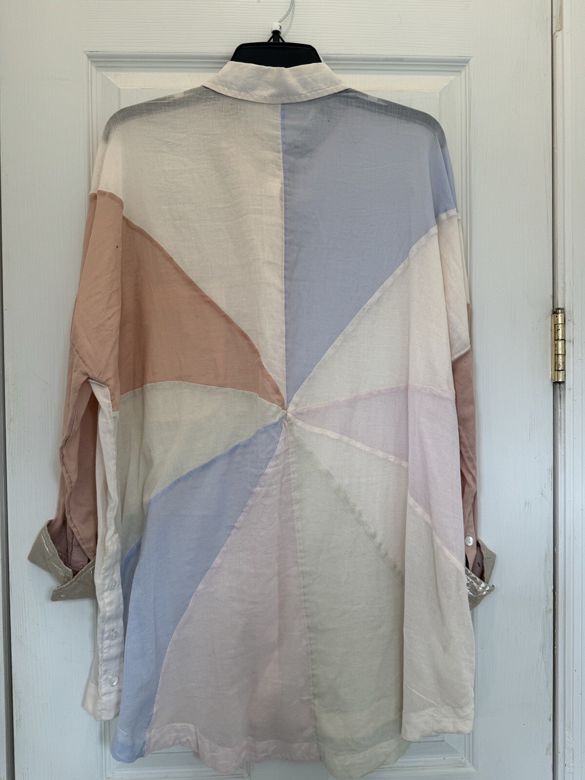 Free People Rainbow Rays Patchwork Pastel Button … - image 1