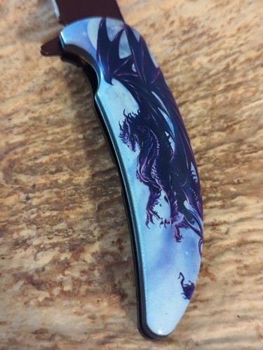 Spring-Assist Folding Knife | Purple Mirror Blade 4" Blade Fantasy Dark Dragon - Picture 2 of 8