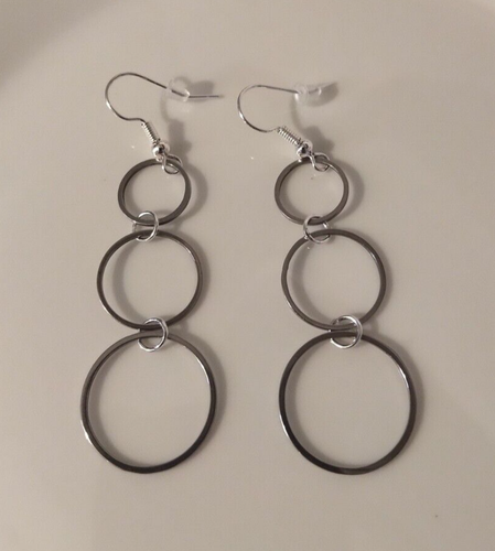 Link Hoop Dangle Pierced Earrings Stainless Steel Circle Handmade Boho Hippie
