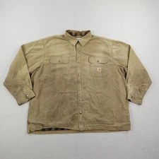 Carhartt Jacket Mens 3XL Tan Shirt Jac Flannel Lined Ripstop Shacket Distressed