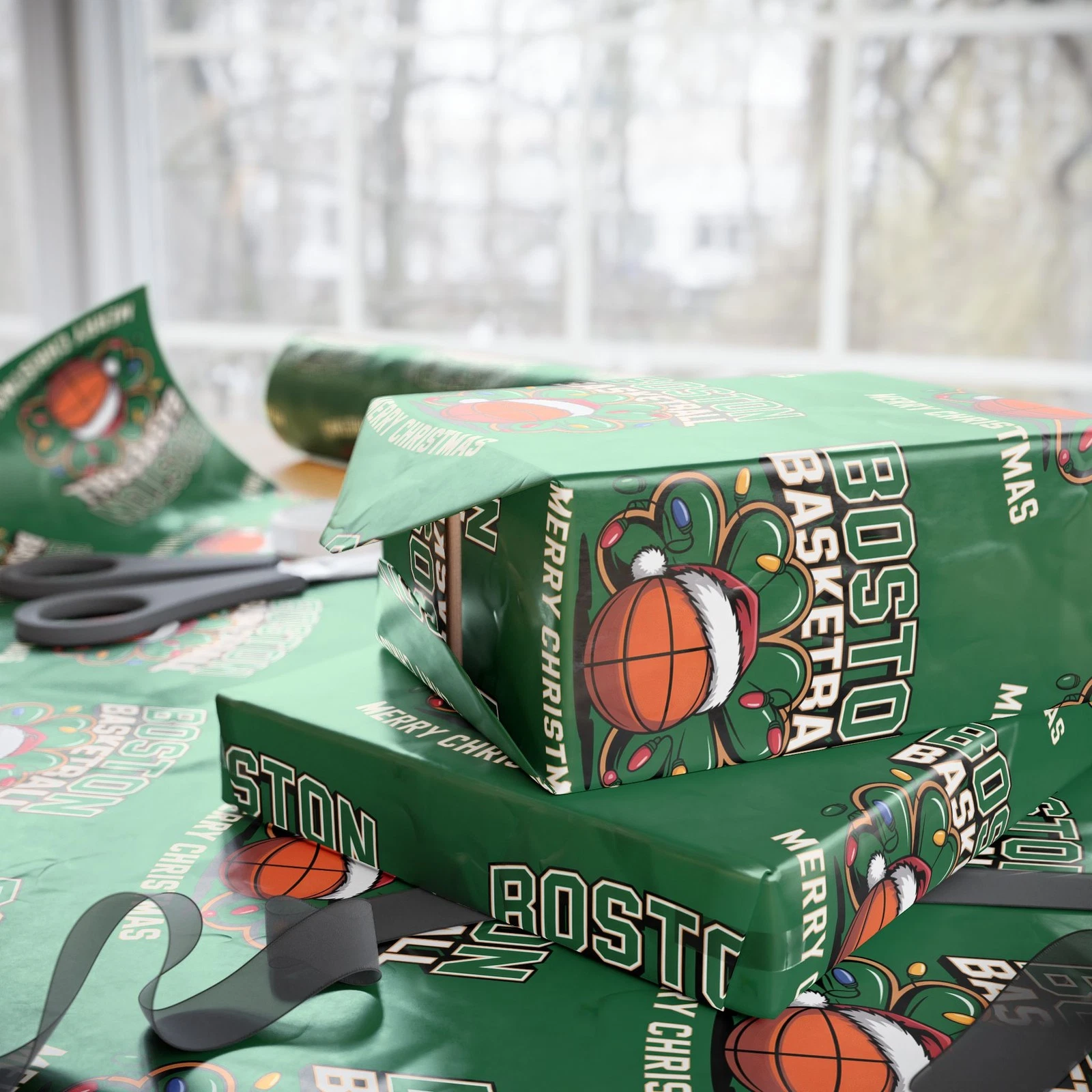 Boston Celtics Basketball Wrapping Paper Gift Sports Fan Christmas Gift Wrap