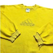 Vintage 90S Adidas Embroidered Logo Crewneck, Very Baggy, Yellow, Distressed Xl