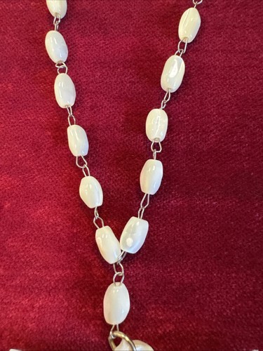 White Mother of Pearl MOP Carved shell Dove Bird Pendant Vintage 17”Necklace - Picture 5 of 9