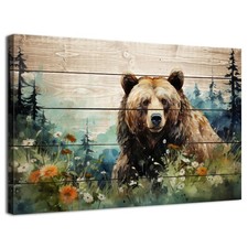 Cute Bear Picture Wall Decor Watercolor Forest Landscape Wall Art Mountain An...