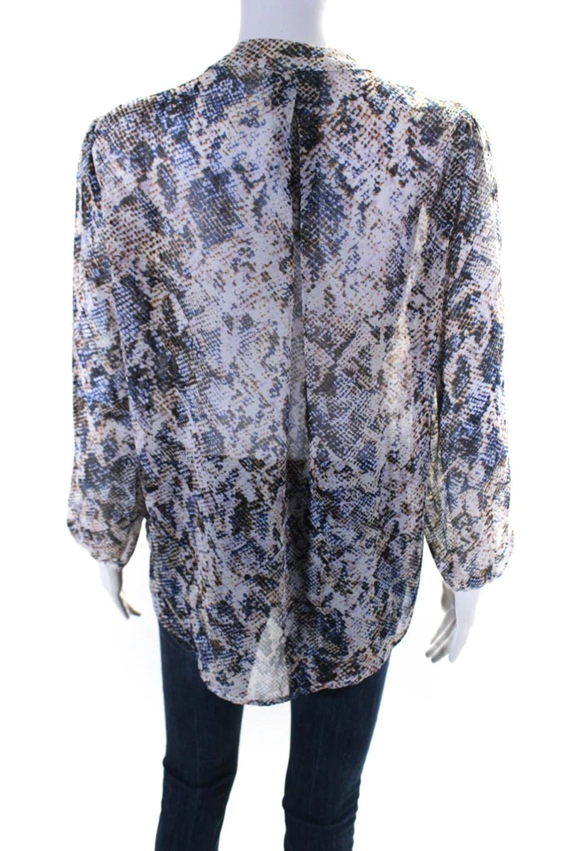 Blusa Top Veronica M Mujer Azul Multicolor Piel de Reptil Estampado Cuello en V Talla S Foto 3 de 4