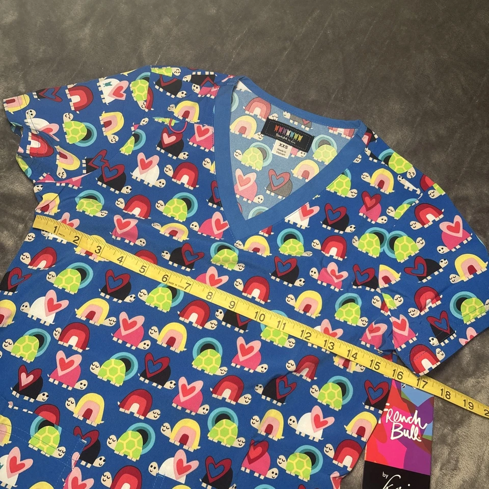 Koi French Bull Scrub Top Women’s XXS Blue Lulu Turtle Sunset Nursing Top - Image 2 of 4