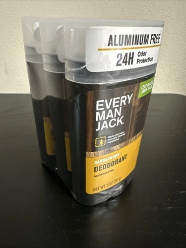 Lot of 3 Every Man Jack Aluminum Free 24 Hr Deodorant - Sandalwood [NEW]