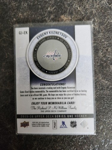 2015-16 Upper Deck Series 1 UD Game Jersey Evgeny Kuznetsov Card# GJ-EK - Picture 2 of 2