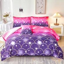 6Pcs Twin Comforter Set for Girls Pink and Purple Mermaid Printed Kids