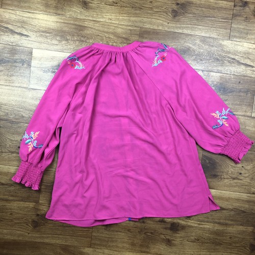Calessa Women Sz XL Pink Sheer Button Up Shirt Embroidered - Picture 9 of 9