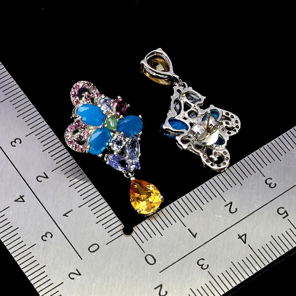 925 Orecchini Argento Sterling Pera Citrino Opale Smeraldo Granato Tanzanite - Immagine 3 di 4
