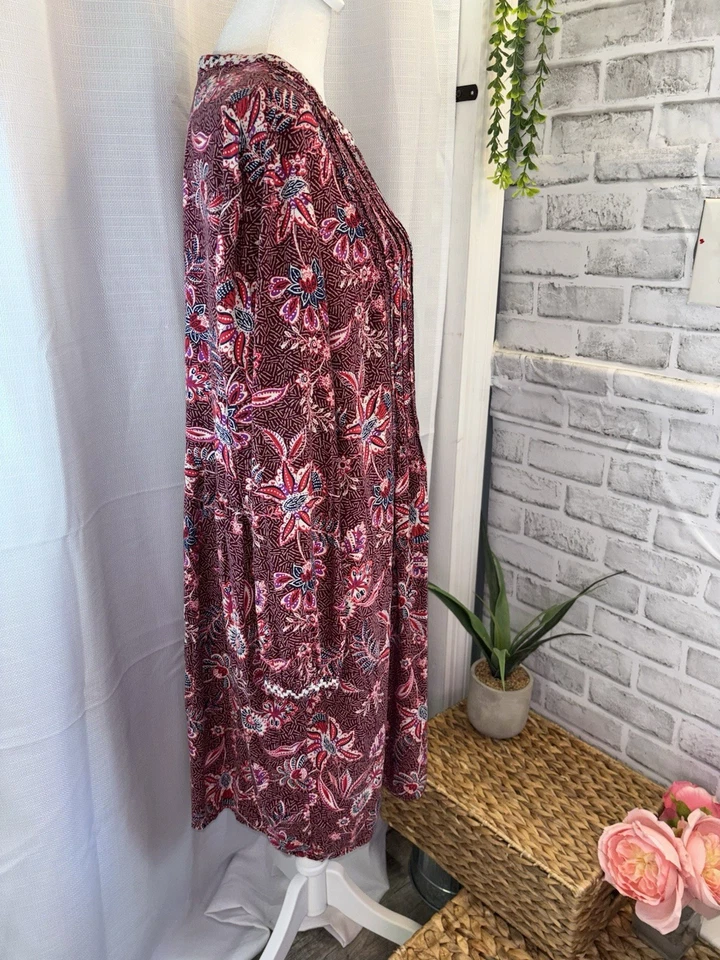New Old Navy Pleated Floral Boho Tie Neck Dress Women's Size XL - Image 4 of 4