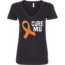 Inktastic Multiple Sclerosis Cure MS Orange Ribbon Women's V-Neck T-Shirt Walk