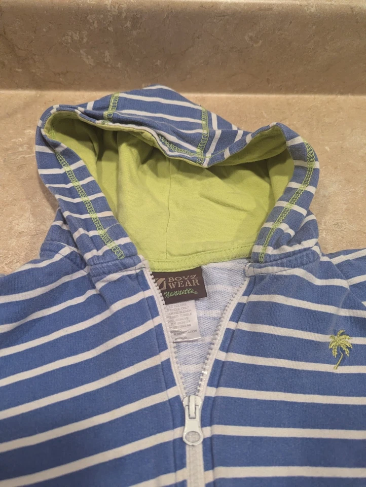 Nanette Boyz Wear Full-Zip Zip-Up Hoodie Sweater Sweatshirt Blue Stripe Cotton 5 - Image 4 of 4
