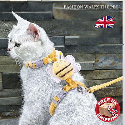 Katze & kleine Hunde Geschirr Leine Set: verstellbar Cartoon Biene Design UK
