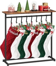 Christmas Stocking Holder Stand with Wood Top Shelf, 8 Hooks, Black
