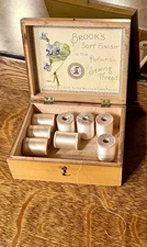 Vtg Brooks Soft Finish Sewing Thread Wood Box Belding Corticelli Silk Spools