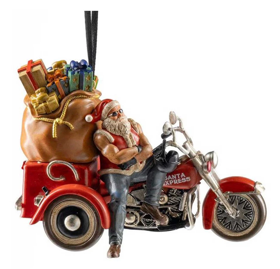 Harley-Davidson 2025 Esculpido Motociclista Santa Holiday Ornamento, Poliresina Pintada Foto 4 de 4
