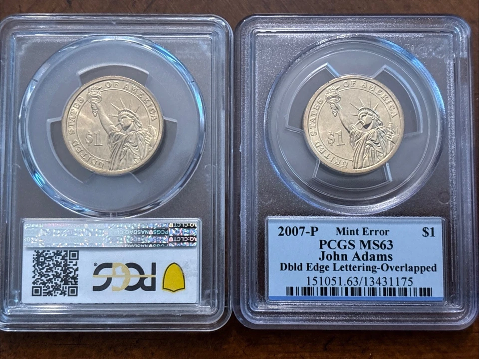 2007 P John Adam’s $1 Double Edge Lyric error MS 63 SET Overlapped and Inverted - Image 2 of 4