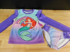 Disney Girl's 2-Pc Long Sleeve Rash Guard Swim Set-Mermaid-Large 10-12 NWT