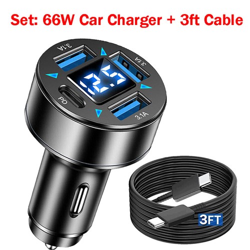 66W Super Fast Car Charger Adapter&Cable For iPhone 16 15 Samsung S25 S24 Ultra - Picture 13 of 17
