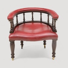 Antique Studded Red Leather Captains Armchair Tub Chair FREE UK Delivery