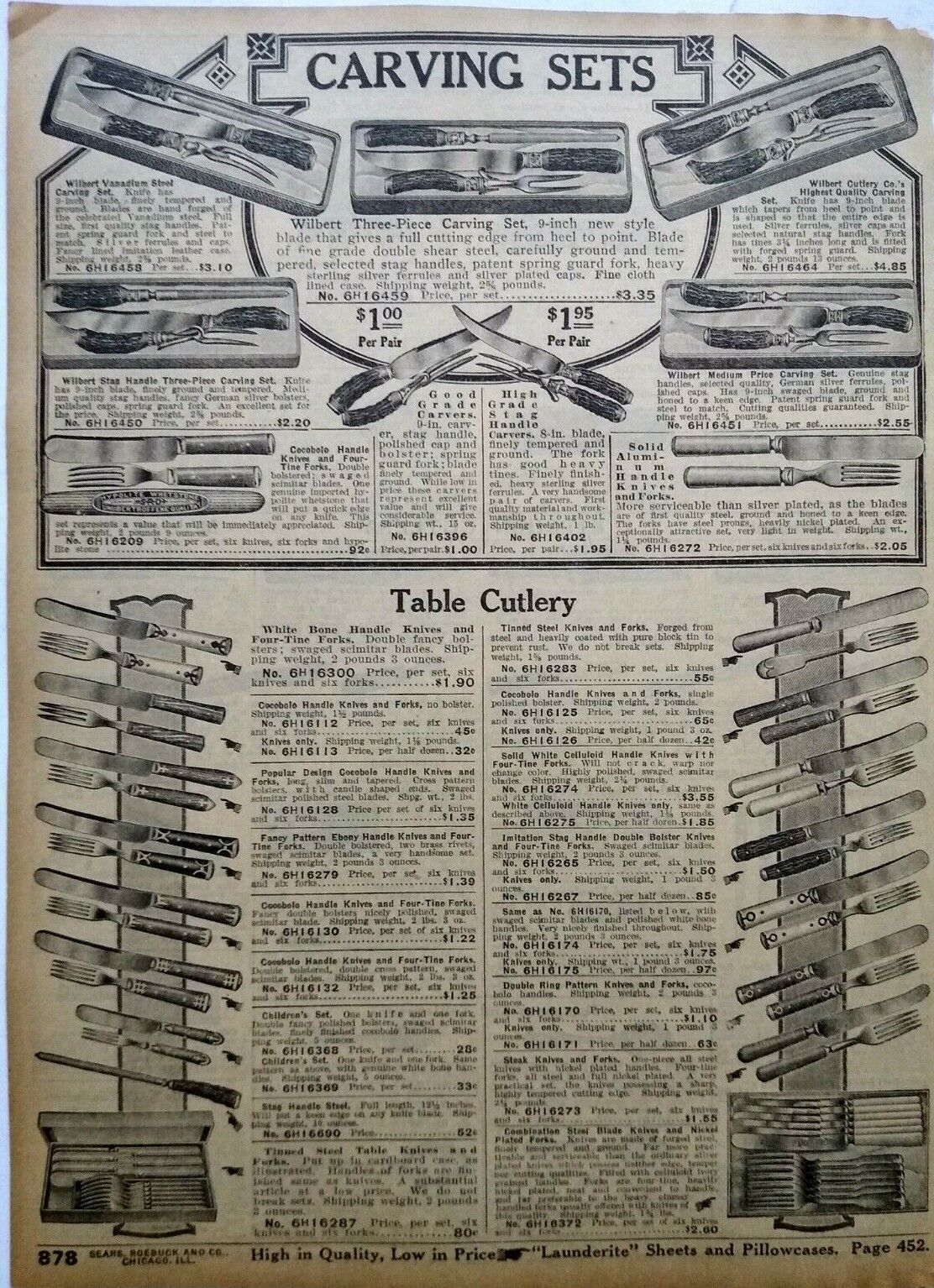 1917 Wilbert Knives Carving Sets Cutlery Art Sears Catalog Page Vintage Print Ad