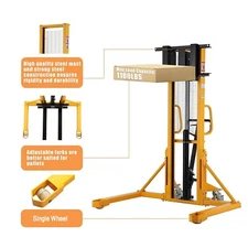 APOLLOLIFT Manual Lift Stacker 1100lb/2200lb Hydraulic Hand Straddle Stacker 63"