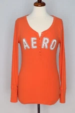 Orange Long Sleeve AERO Ladies Shirt 3/4 Button Down