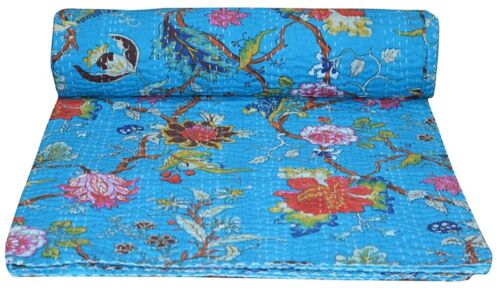 Cotton Vintage Bed Runner Floral Blanket Double Kantha Quilt Boho Bedspread - Afbeelding 1 van 5