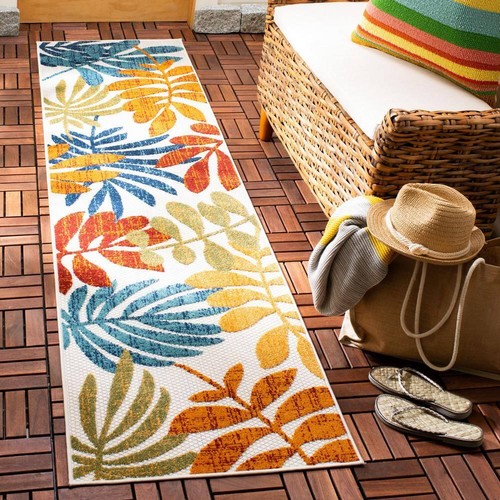 SAFAVIEH Area Rug 2'X14' Runner Geometric Palm Leaf Polypropylene Cream/Red - Picture 2 of 7