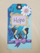 Lani Hand-painted Needlepoint Canvas "Hope" Hanging tag w/ Beads