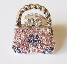 Brooch (Pin) ~ Handbag ~ Silver Tone & Diamantes (Pink & Purple)